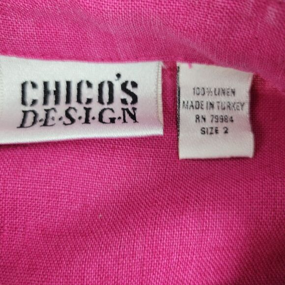 Chicos 100% Linen Button Up Shirt Pink Size 2 (US Large) Lagenlook Beach Coastal - Picture 3 of 9